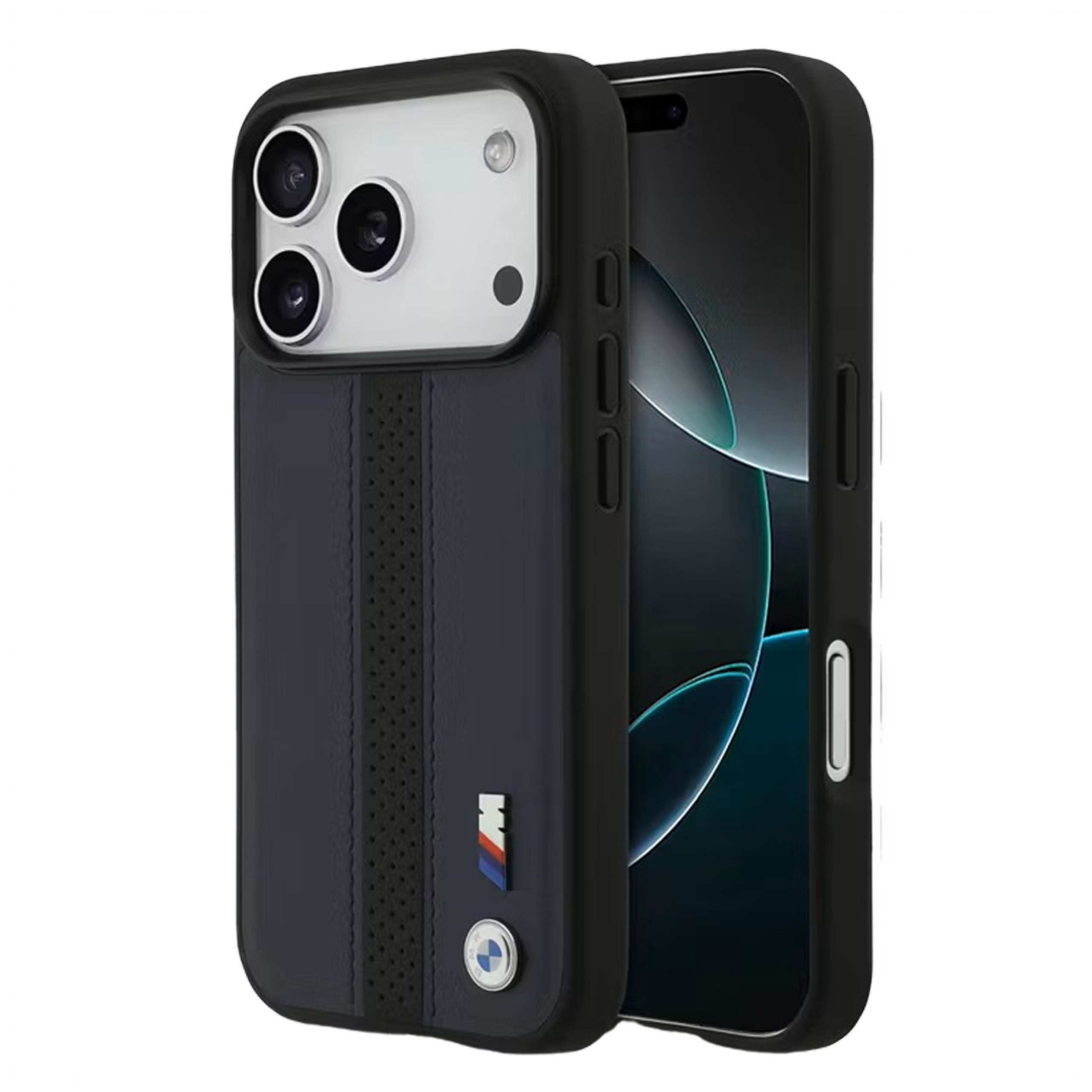 Case iPhone 17 Pro Max BMW PU Leather Perforated Stripes Metal
