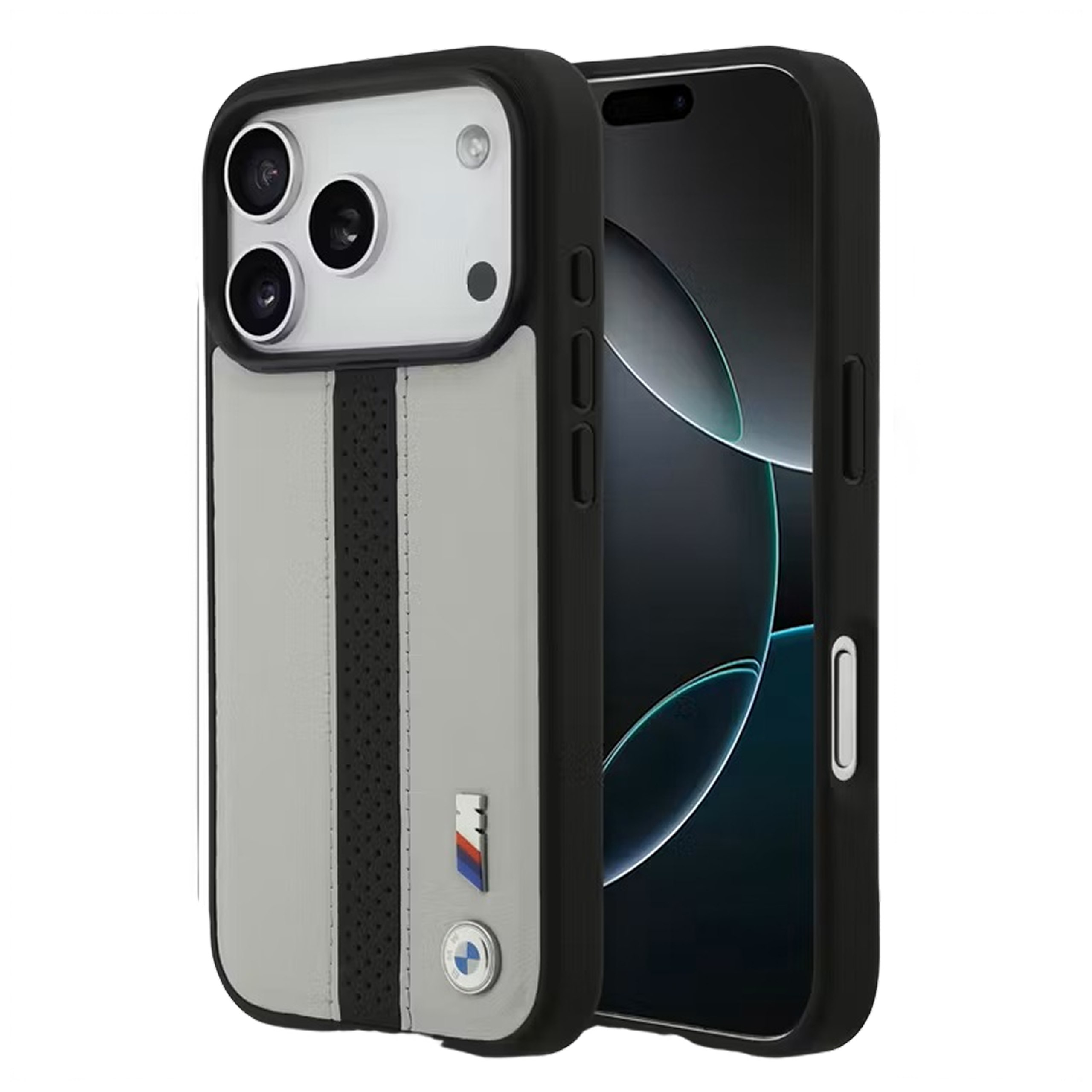 Case iPhone 17 Pro BMW PU Leather Perforated Stripes Metal