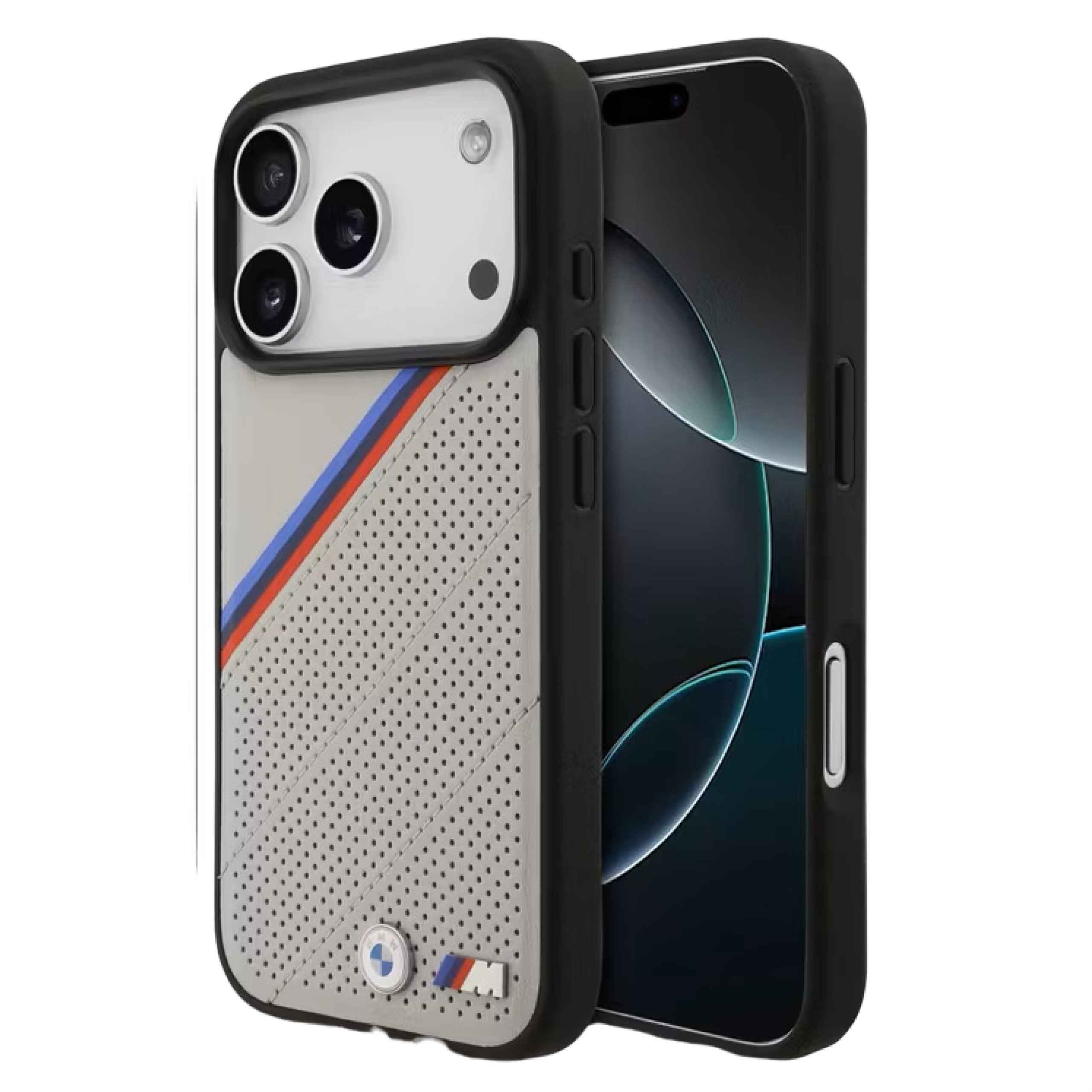Case iPhone 17 Pro BMW Magsafe PU Leather Tricolour Slanted Stripes Metal