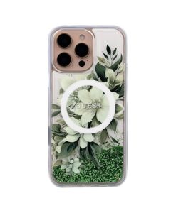 Պատյան iPhone 16 Pro Max Guess Magsafe Liquid Glitter Hard Flower Design Beige