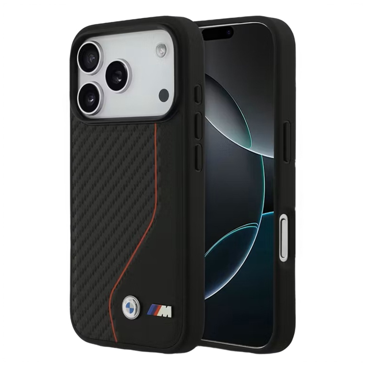 Case iPhone 17 Pro Max BMW PU Leather & Carbon Case with Colored Line Stitch